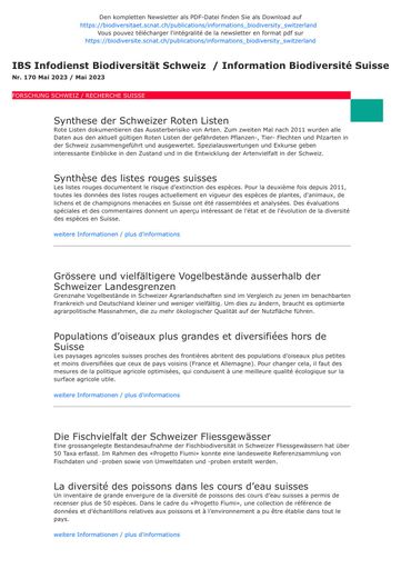 Informationsdienst Biodiversität Schweiz IBS Nr. 170