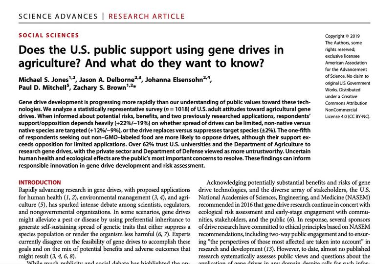 Does the U.S. public support using gene drives in agriculture? And what do they want to know?