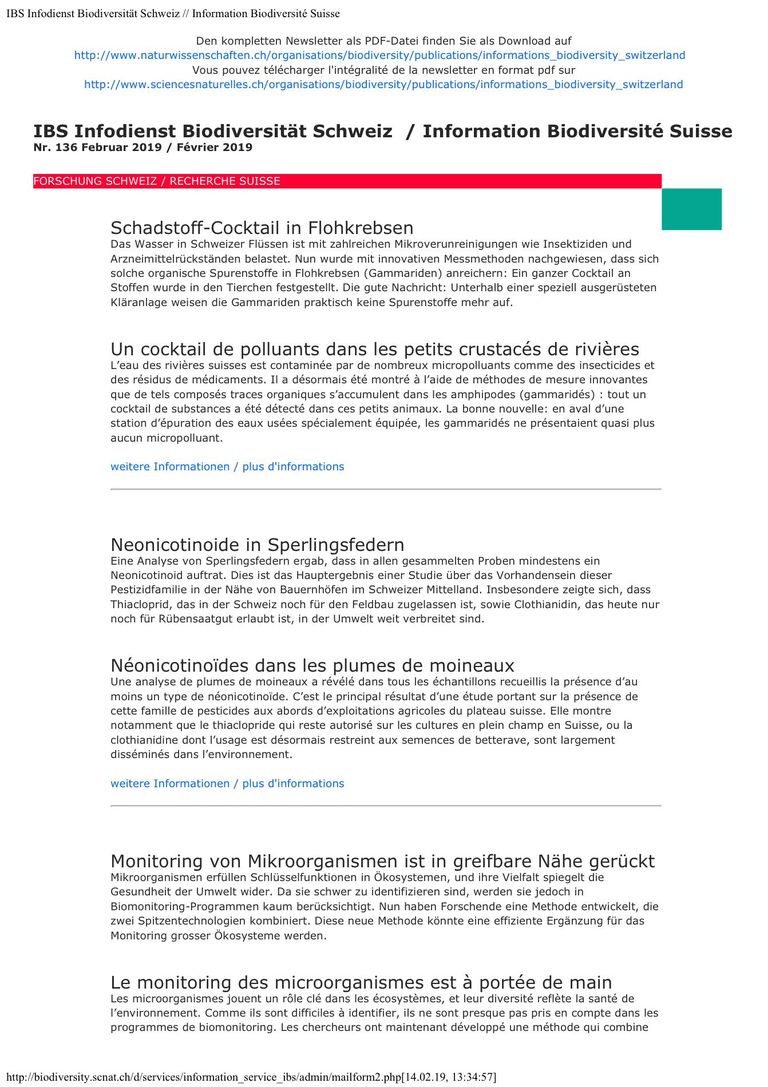 Informationsdienst Biodiversität Schweiz IBS Mr. 136