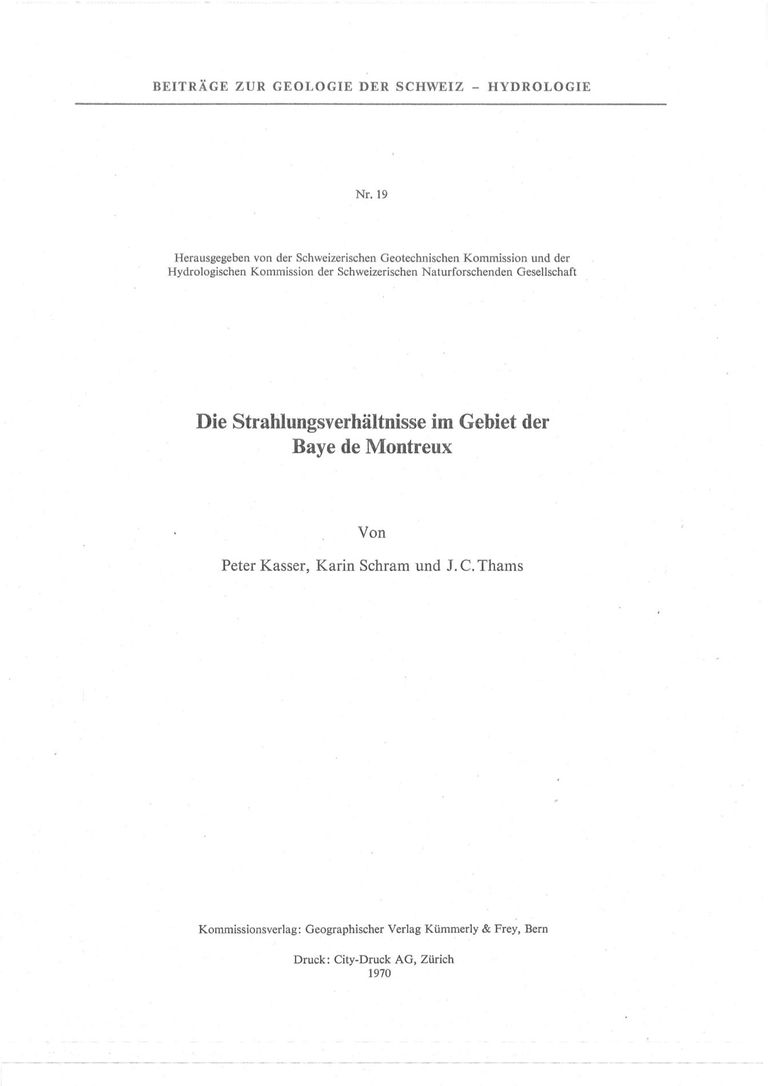 Nr. 19  P. Kasser, K. Schram & J. C. Thams: Die Strahlungsverhältnisse im Gebiet der Baye de Montreux. 46 S., 13 Fig., 1970