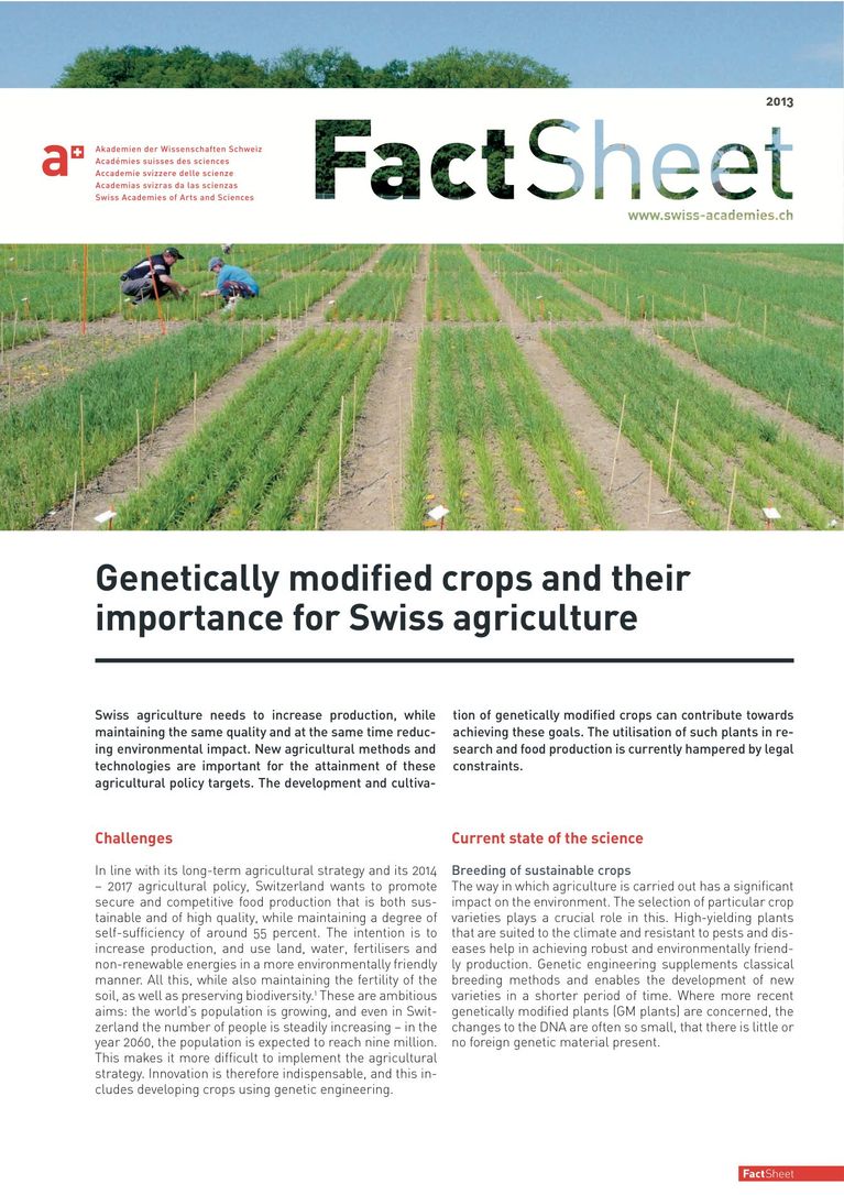 Factsheet: Genetically modified crops and their importance for Swiss agriculture (2013)