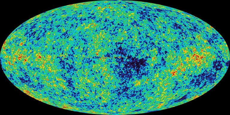 Die kosmische Hintergrundstrahlung, aufgenommen von der Raumsonde Planck. Die Farben zeigen die Energie-schwankungen der Photonen im Mikrowellenbereich