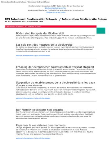 Informationsdienst Biodiversität Schweiz IBS Nr. 173
