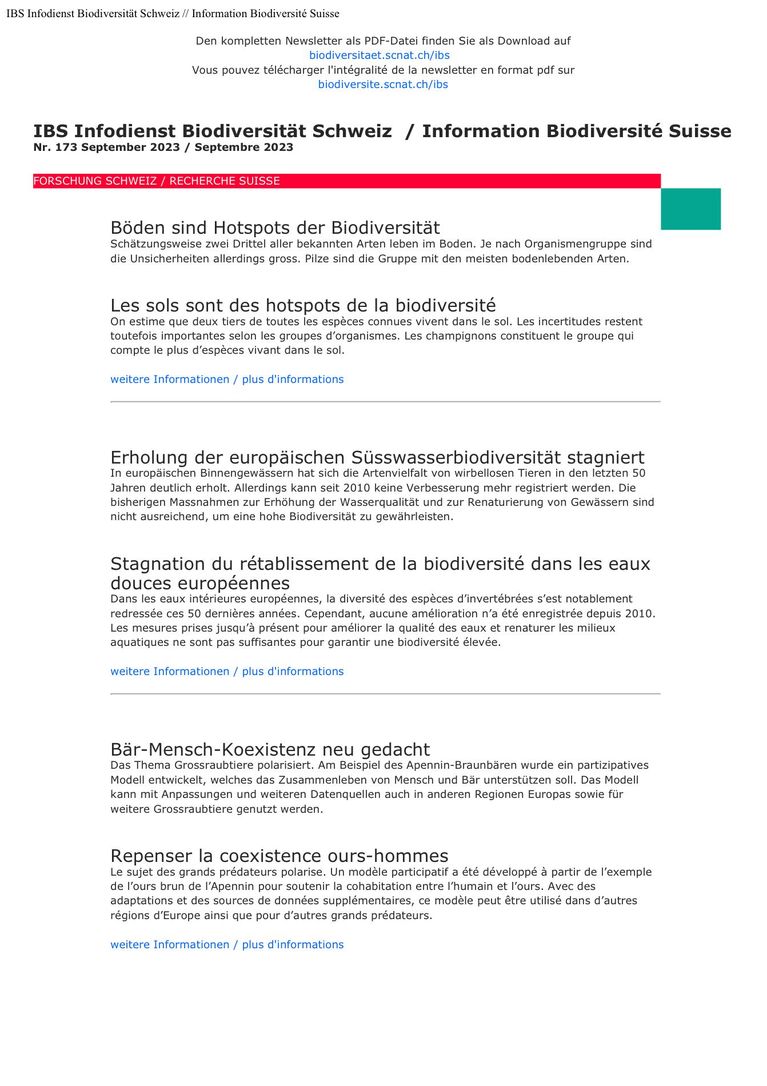 Information Biodiversité Suisse IBS no. 173