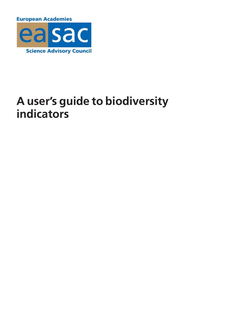 User's guide (pdf): A user's guide to biodiversity indicators