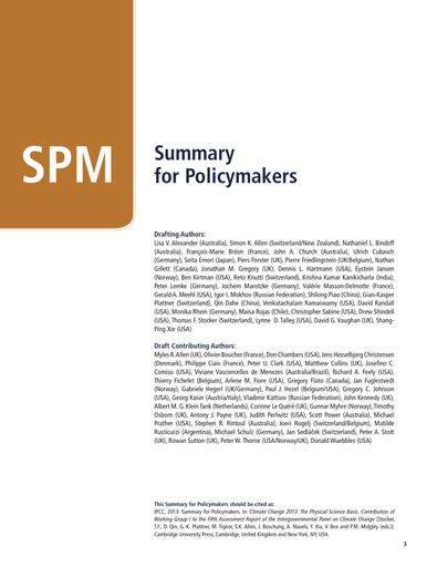 Summary for Policy Makers: IPCC Report 2013: The Physical Basis - Summary for Policy Makers (SPM)