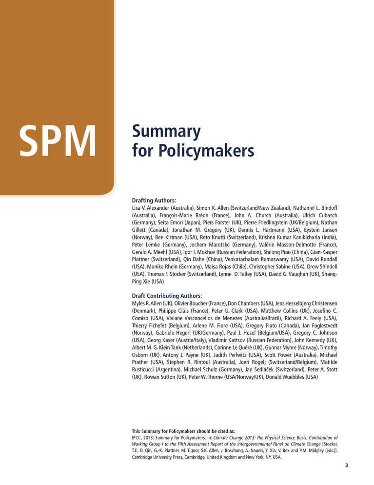Summary for Policy Makers: IPCC Report 2013: The Physical Basis - Summary for Policy Makers (SPM)