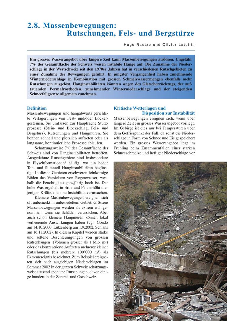 Kapitel aus OcCC-Bericht: Massenbewegungen: Rutschungen, Fels- und Bergstürze