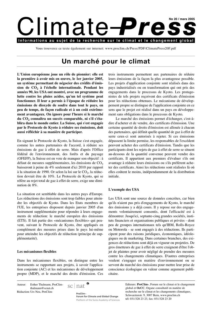 Un marché pour le climat