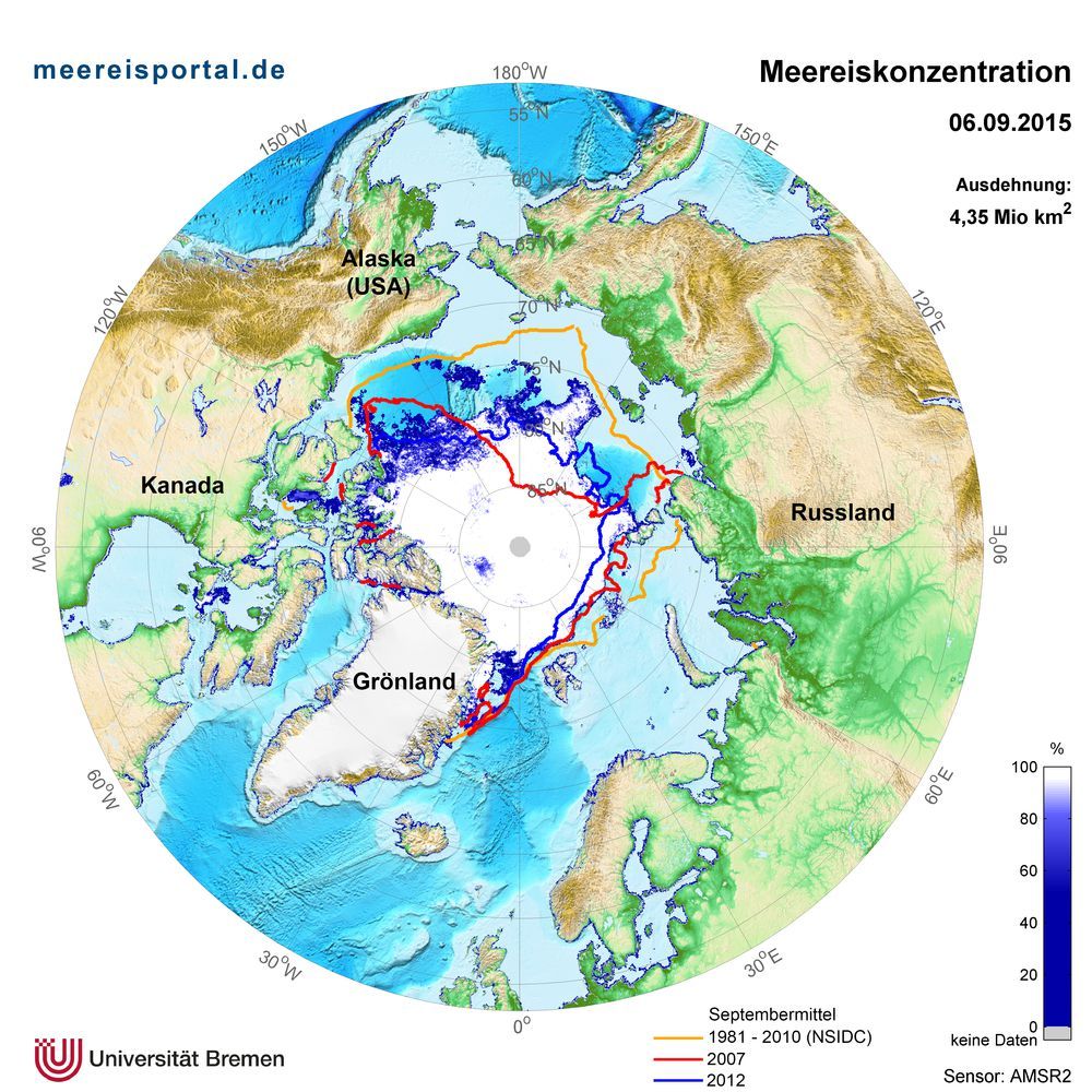 Karte Arktis www.meereisportal.de: Einschätzung der Meereissituation Arktis 2015