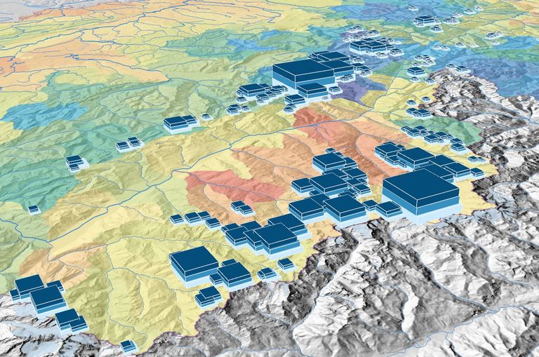 Atlas der Schweiz 2016: Visualisierung der Gletschervolumen.