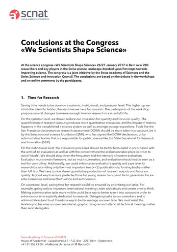 Conclusions at the Congress «We Scientists Shape Science»