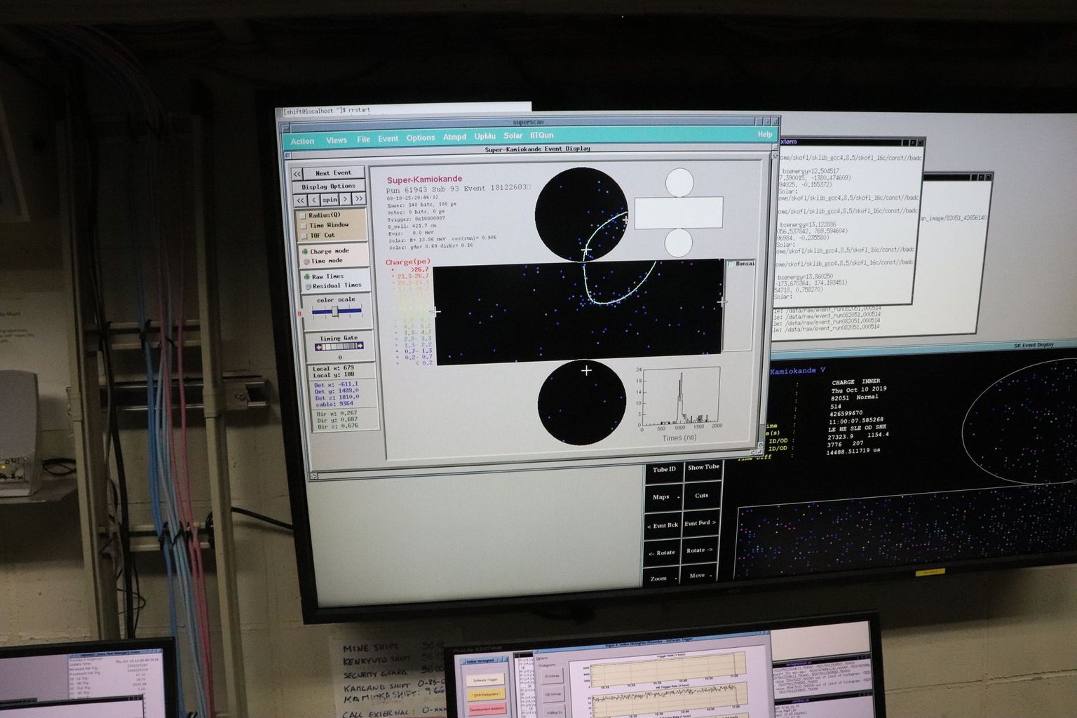 Beispiel eines solaren Neutrinos, das vom Super-Kamiokande aufgezeichnet wurde. Foto: B. Vogel