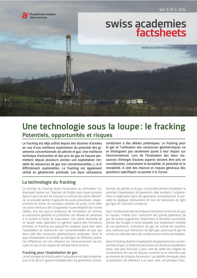 Factsheet Fracking (Français): Une technologie sous la loupe: le fracking (Factsheet)