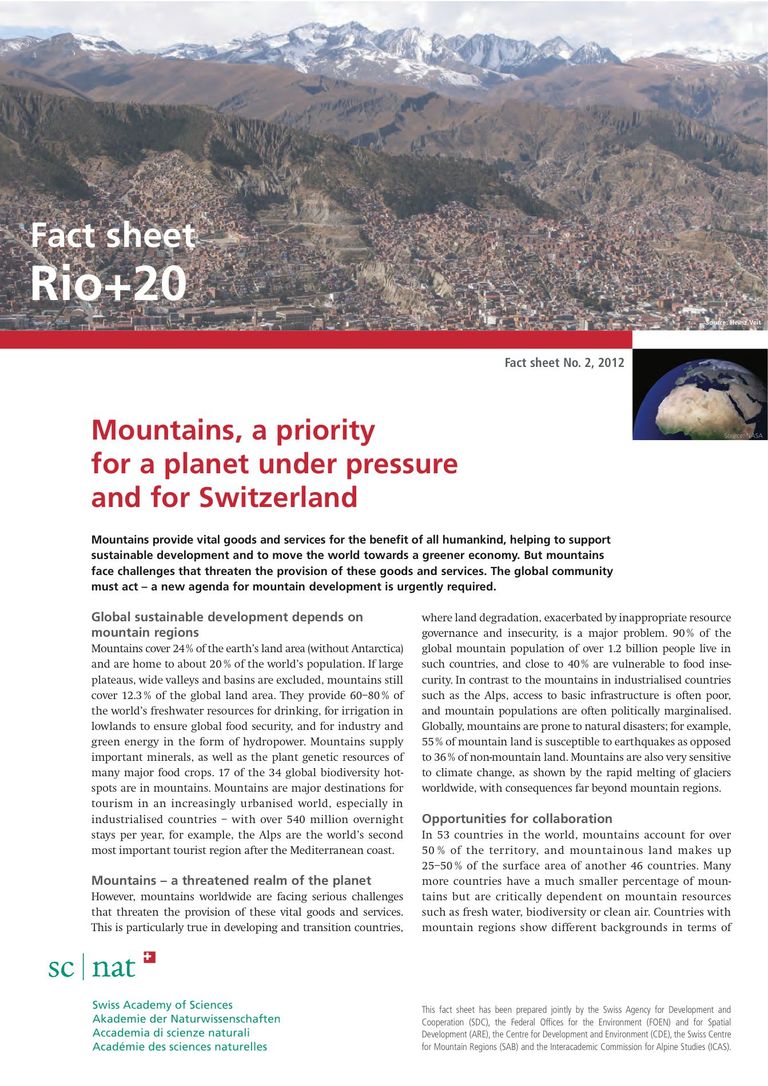 Mountains, a priority for a planet under pressure and for Switzerland