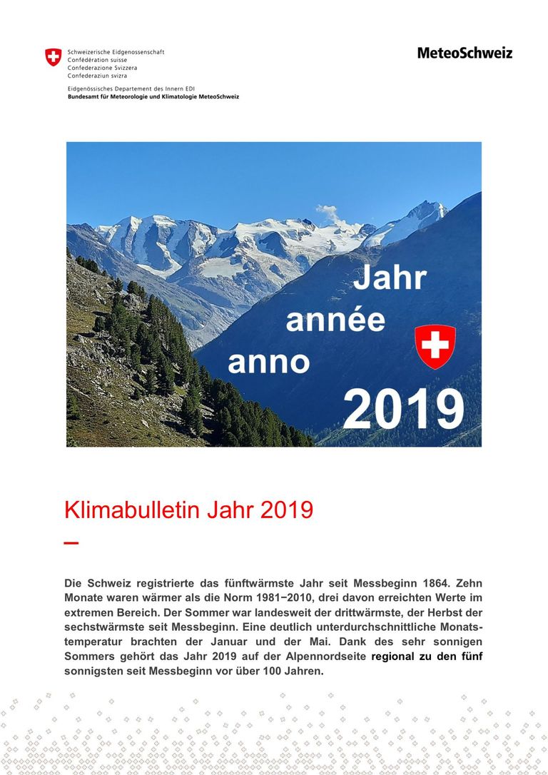 MeteoSchweiz: Klimabulletin Jahr 2019