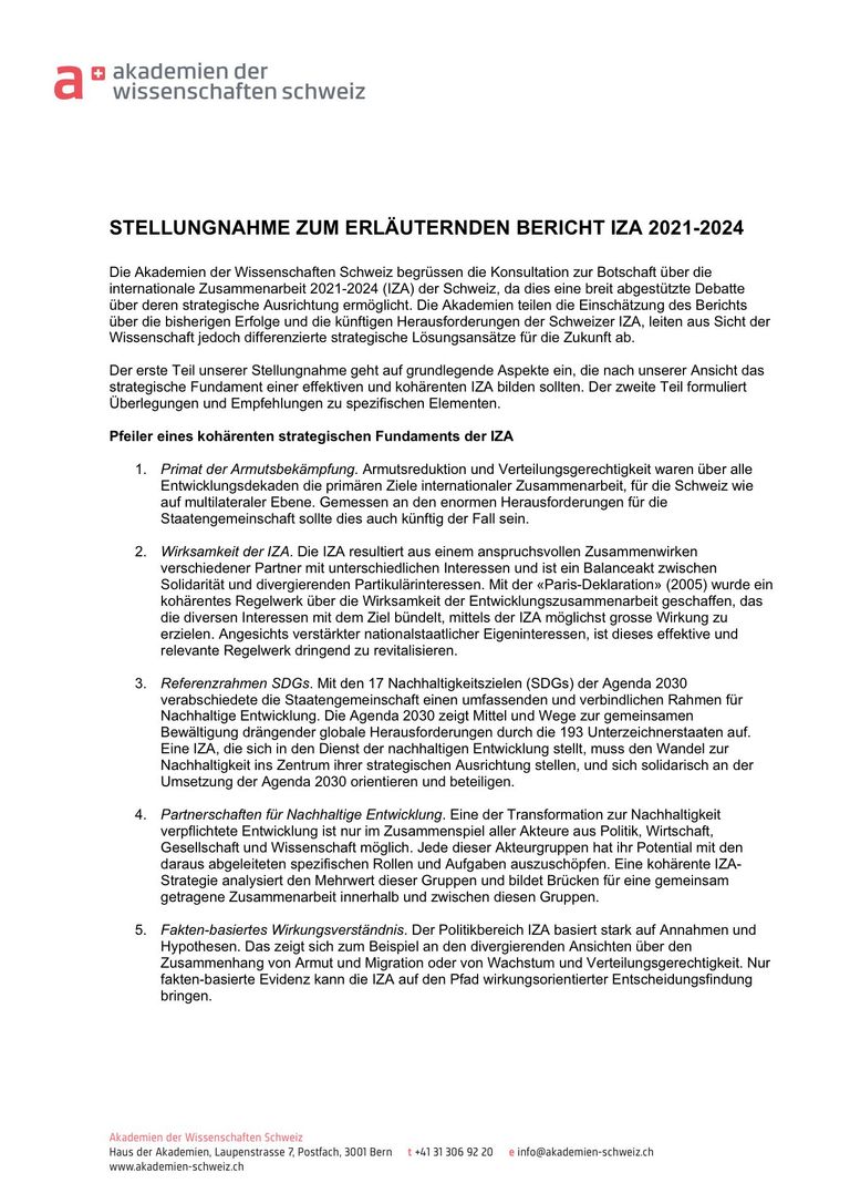 Stellungnahme zum erläuternden IZA-Bericht 2012-24