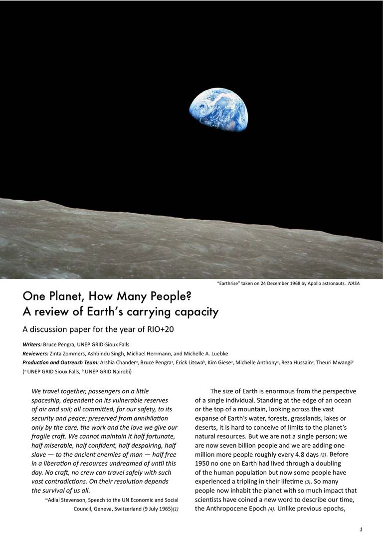 Discussion paper: One Planet, How Many People? A review of Earth’s carrying capacity