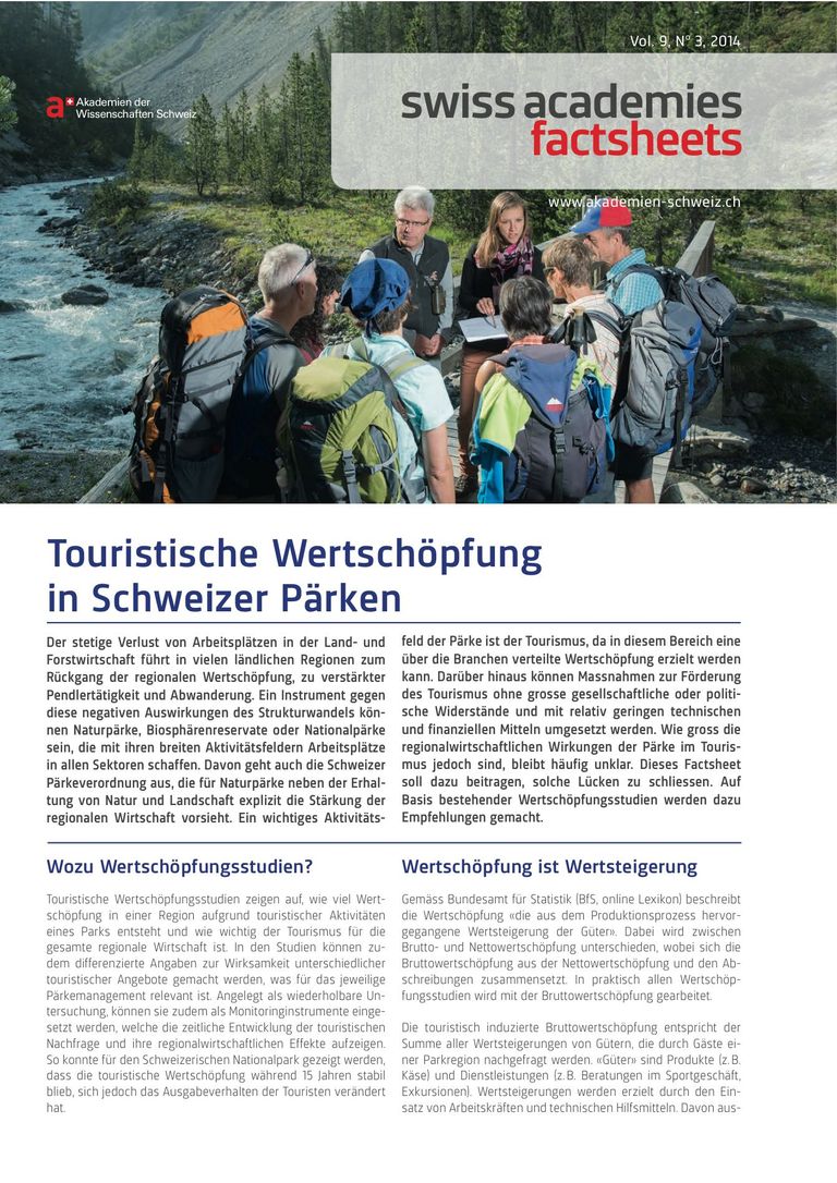 Factsheet: Touristische Wertschöpfung in Schweizer Pärken