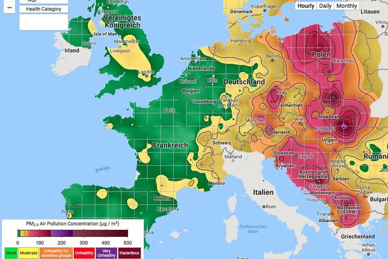 Horrific Air Pollution in Europe Reaches 7 cigarettes per day equivalent, a pack a day in India and China