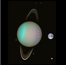 Grössenverhältnis Uranus Erde mit bisher bekanntem Ringsystem