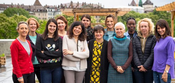 Corinne Charbonnel with participants in the mentoring programme at the University of Geneva.