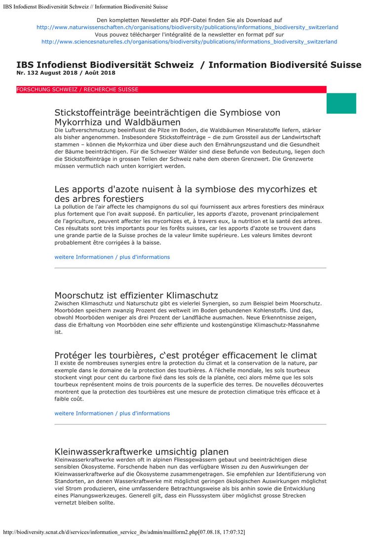 Informationsdienst Biodiversität Schweiz IBS Nr. 132