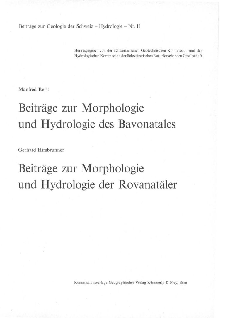 Beiträge zur Morphologie und Hydrologie des Bavonatales
