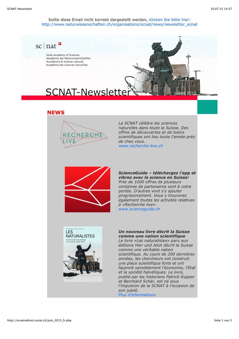 Newsletter SCNAT (juillet 2015)
