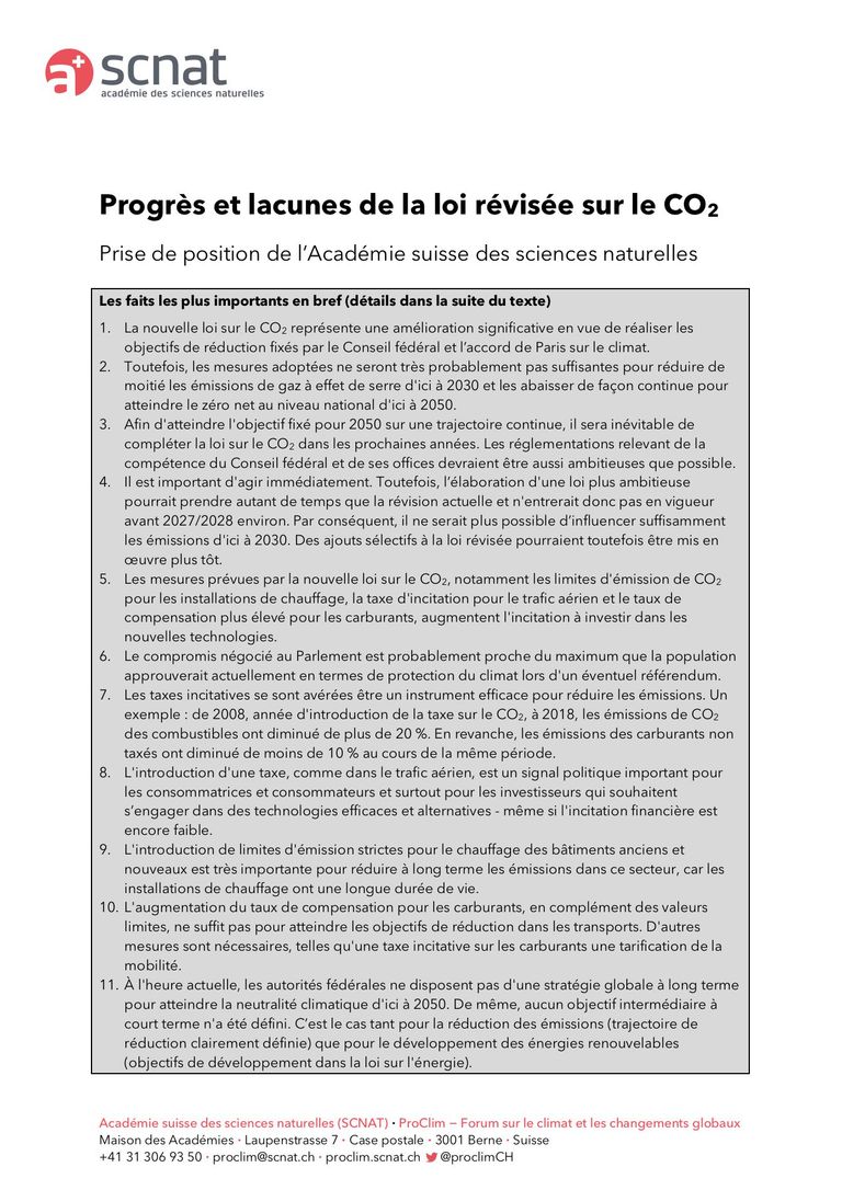 Progrès et lacunes de la loi révisée sur le CO₂