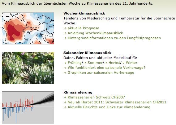 Webseite der MeteoSchweiz: Klimaausblick: Daten und Fakten zur aktuellen Jahreszeit