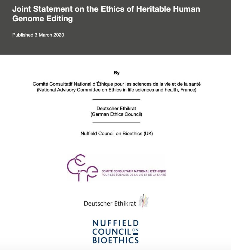 Joint statement on the ethics of heritable human genome editing