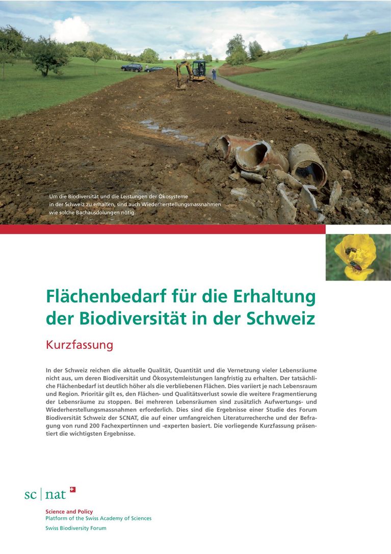 Flächenbedarf für die Erhaltung der Biodiversität in der Schweiz (Kurzversion)
