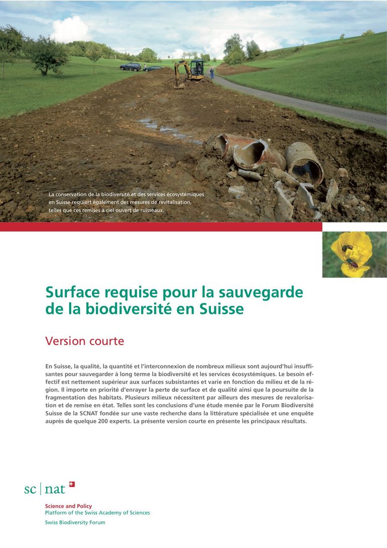 Surface requise pour la sauvegarde de la biodiversité en Suisse