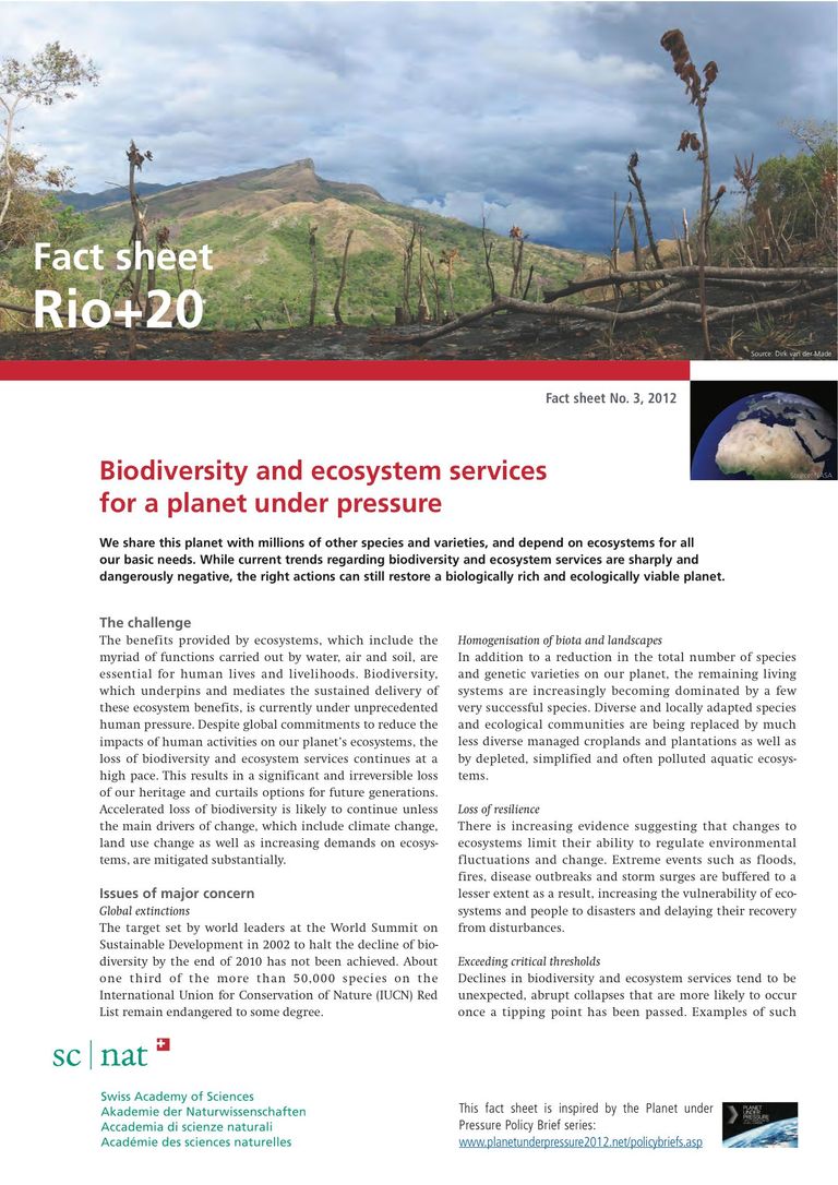 Biodiversity and ecosystem services for a planet under pressure