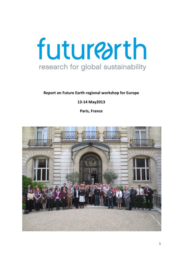 Protocol of the Paris Meeting: Future Earth regional workshop for Europe in May 2013 in Paris