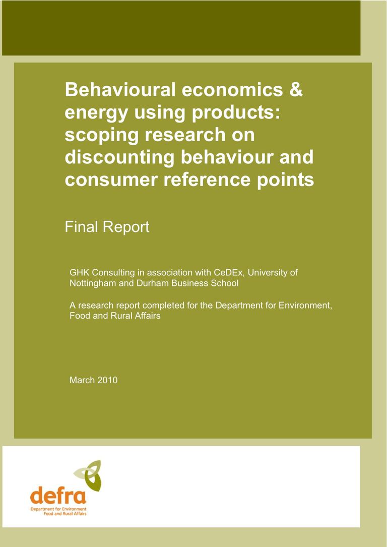 Bericht: Behavioural economics & energy using products: scoping research on discounting behaviour and consumer reference points