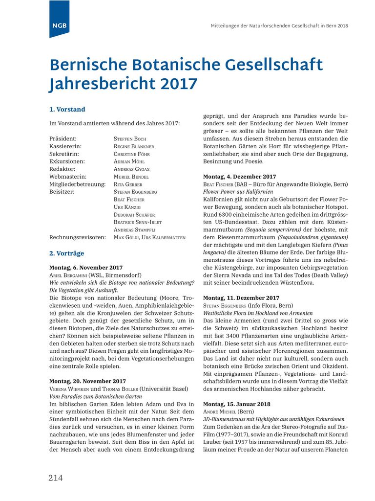 Bernische Botanische Gesellschaft Jahresbericht 2017