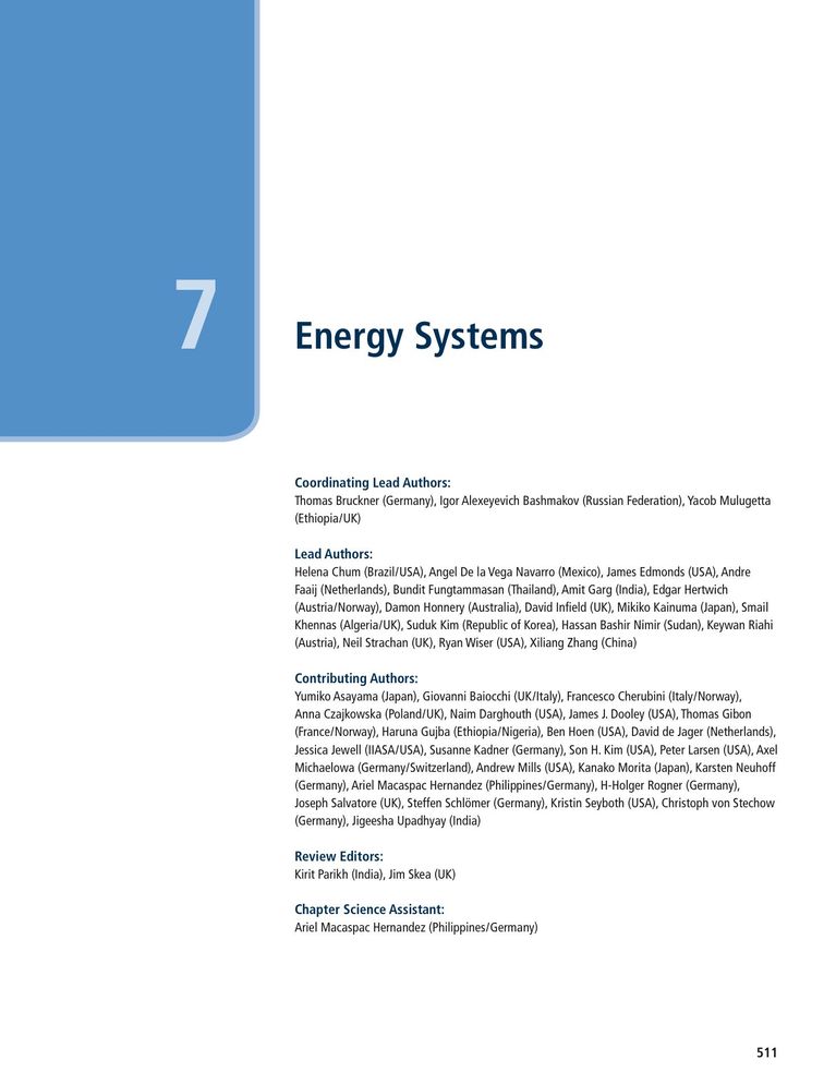 IPCC AR5 WG3 Chapter 7: Energy Systems