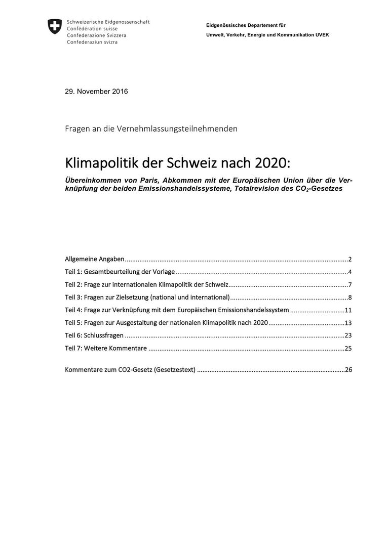 Klimapolitik der Schweiz nach 2020