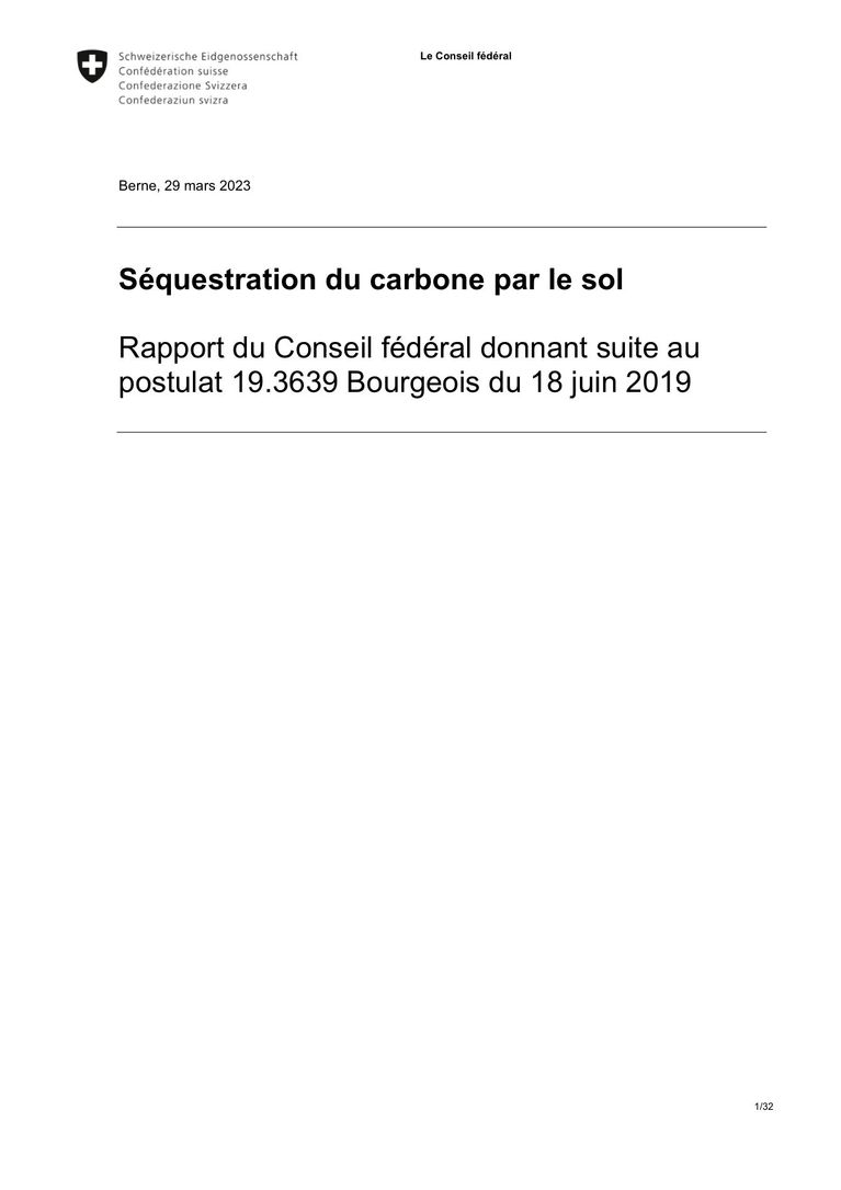 Le Conseil fédéral (2023): Séquestration du carbone par le sol
