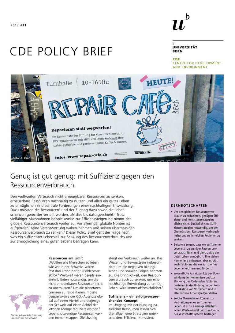 Deutsch: CDE Policy Brief Suffizienter Lebensstil