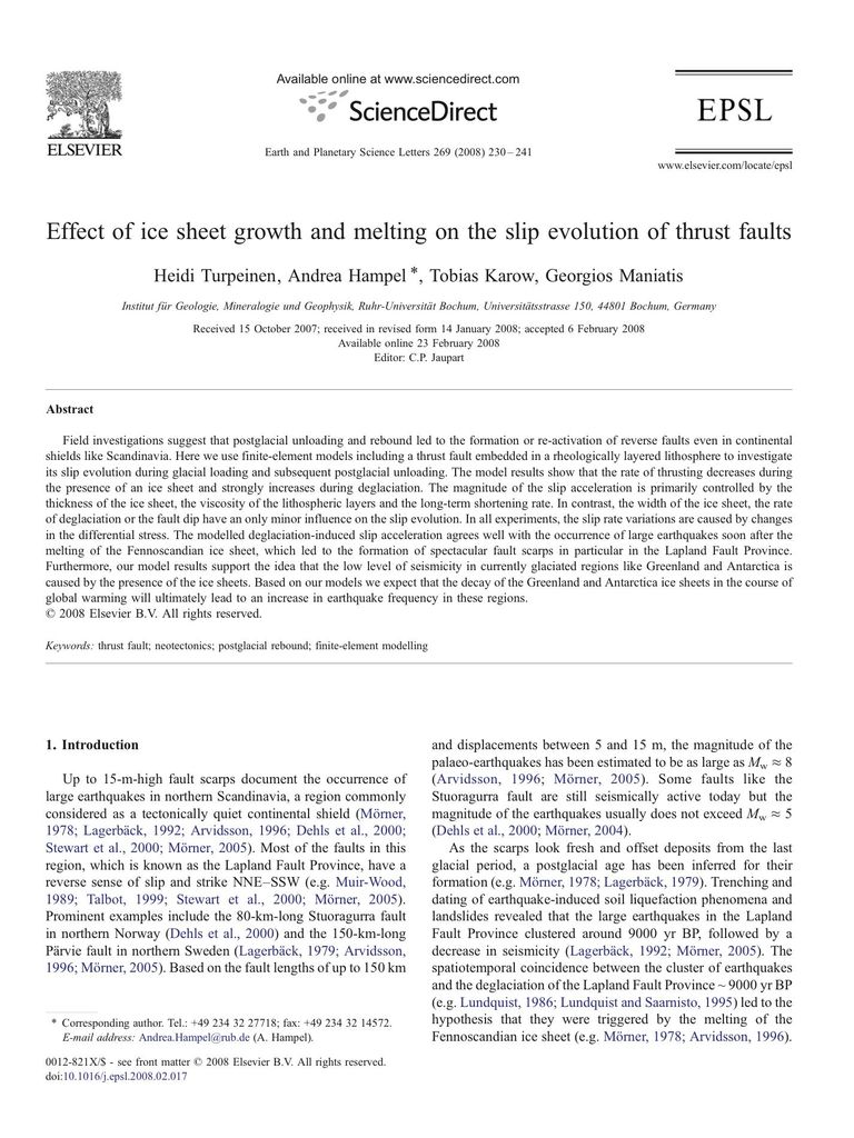 Effect of ice sheet growth and melting on the slip evolution of thrust faults