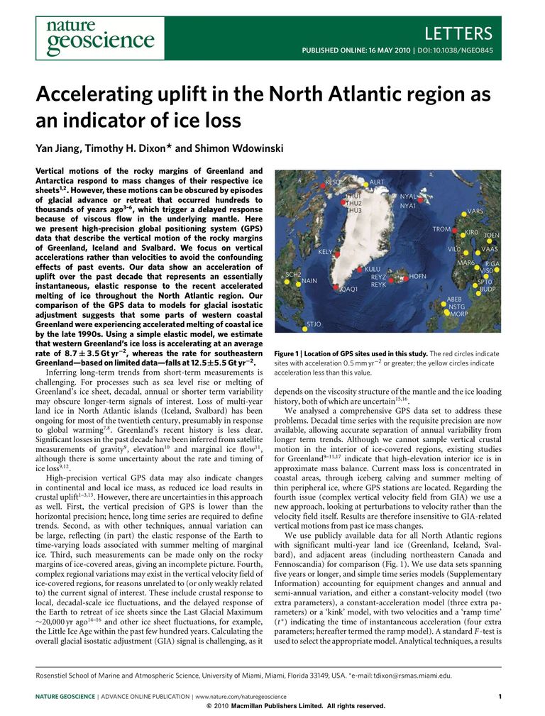 Accelerating uplift in the North Atlantic region as an indicator of ice loss