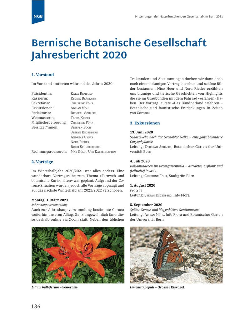 Bernische Botanische Gesellschaft Jahresbericht 2020