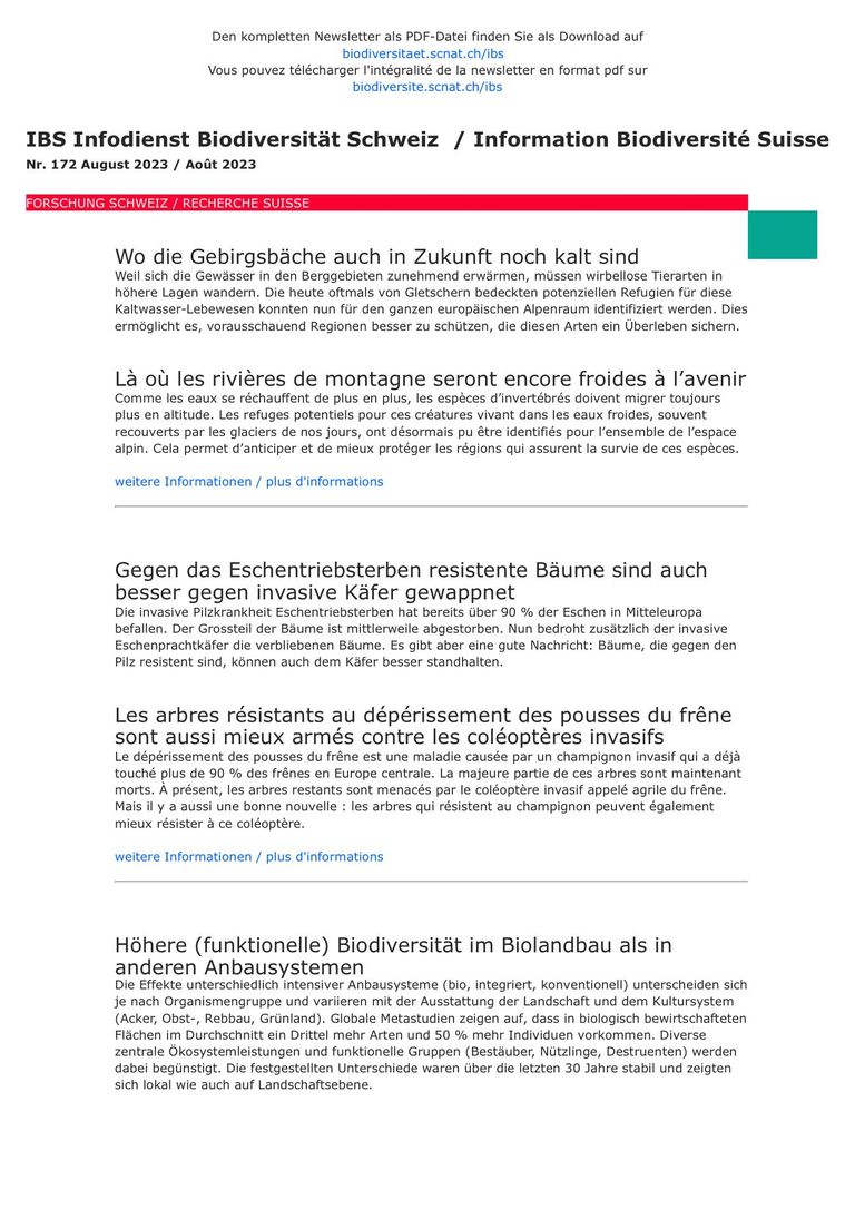 Information Biodiversité Suisse IBS no. 172