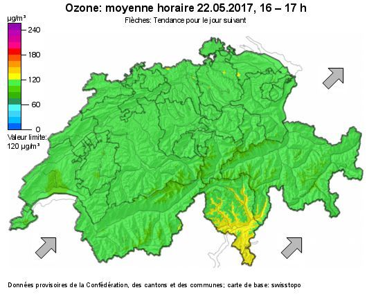 Dépassement des taux d'ozone au Tessin (22.05.2017).