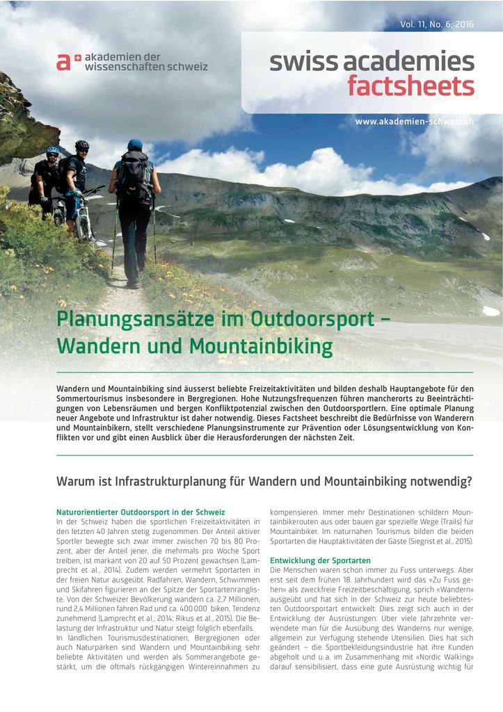 Planungsansätze im Outdoorsport - Wandern und Mountainbiking