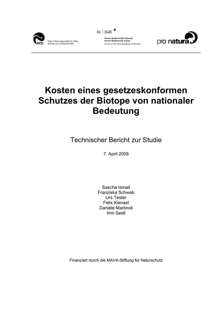 Rapport technique (en allemand) : Les coûts d'une protection conforme aux exigences légales des biotopes d'importance nationale
