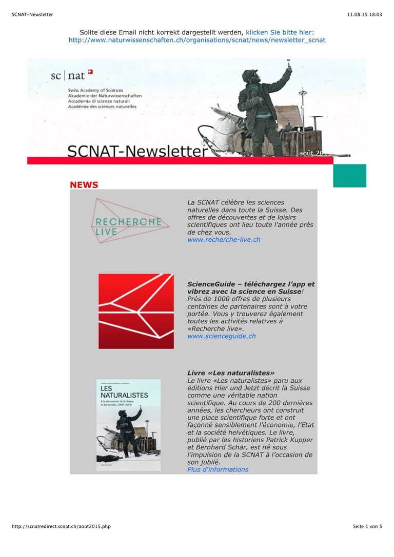 Newsletter SCNAT (août 2015)